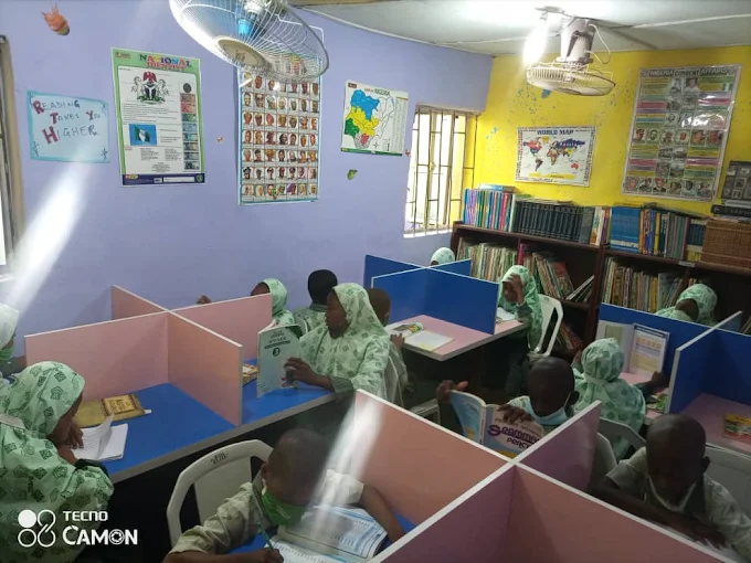 Pupils studying in the school library